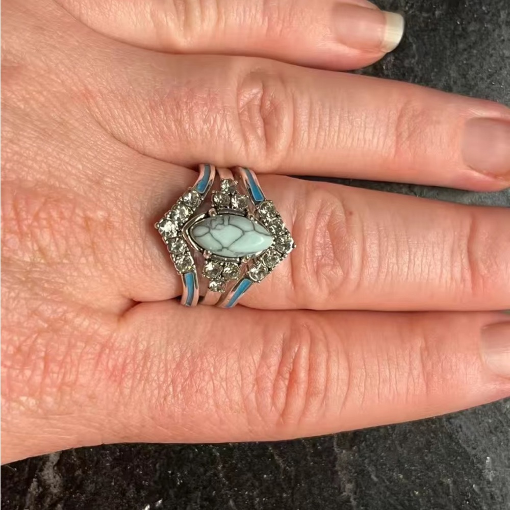 New 3pcs/set  Turquoise   Exquisite Moissanite Anniversary Party Ring - Picture 16 of 16